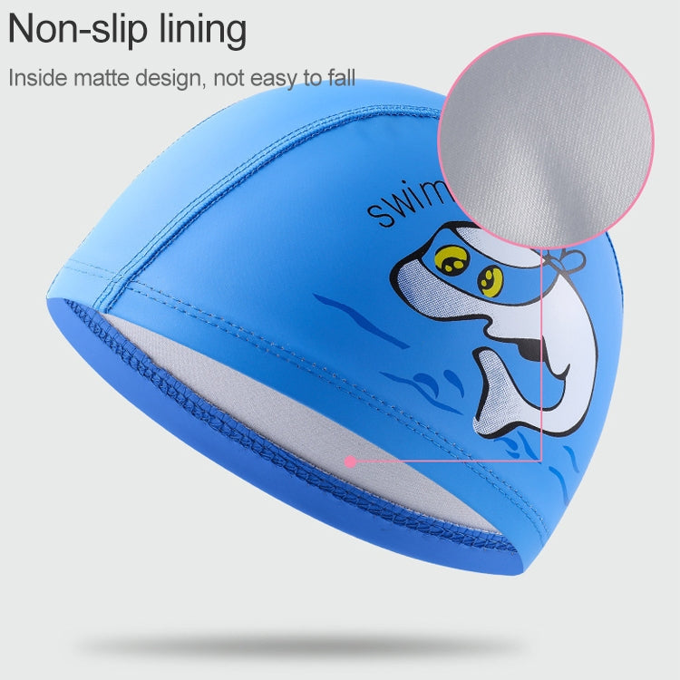 Cuffia da nuoto per bambini Cuffia da nuoto elastica stampata in PU con motivo simpatico delfino, Children PU Swimming Cap (Dark Blue), Children PU Swimming Cap (Pink), Children PU Swimming Cap (Sky Blue), Children PU Swimming Cap (Silver Grey)