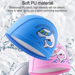 Cuffia da nuoto per bambini Cuffia da nuoto elastica stampata in PU con motivo simpatico delfino, Children PU Swimming Cap (Dark Blue), Children PU Swimming Cap (Pink), Children PU Swimming Cap (Sky Blue), Children PU Swimming Cap (Silver Grey)