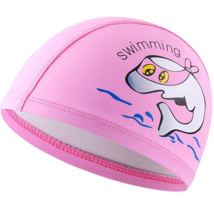 Cuffia da nuoto per bambini Cuffia da nuoto elastica stampata in PU con motivo simpatico delfino, Children PU Swimming Cap (Dark Blue), Children PU Swimming Cap (Pink), Children PU Swimming Cap (Sky Blue), Children PU Swimming Cap (Silver Grey)