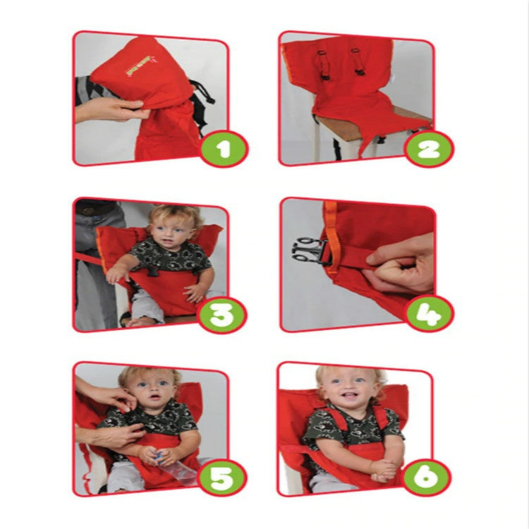 Seggiolino portatile per bambini Sedia da viaggio pieghevole lavabile per bambini Cintura di sicurezza per copertura del seggiolino da pranzo
