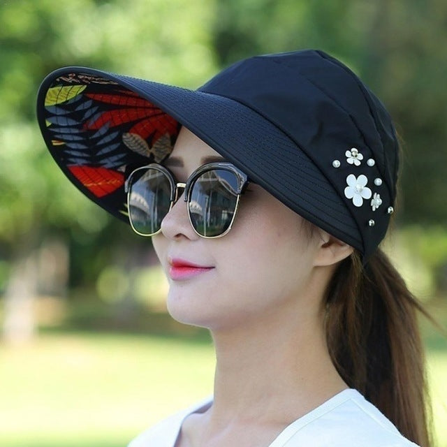 Cappello da donna estivo casual per uscire, cappello da sole piegato in stile coreano a prova di raggi ultravioletti, traspirante e leggero, Black, Pink, Khaki, Rose Red, Blue, Beige, Red