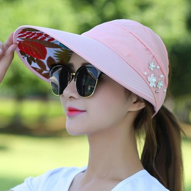 Cappello da donna estivo casual per uscire, cappello da sole piegato in stile coreano a prova di raggi ultravioletti, traspirante e leggero, Black, Pink, Khaki, Rose Red, Blue, Beige, Red