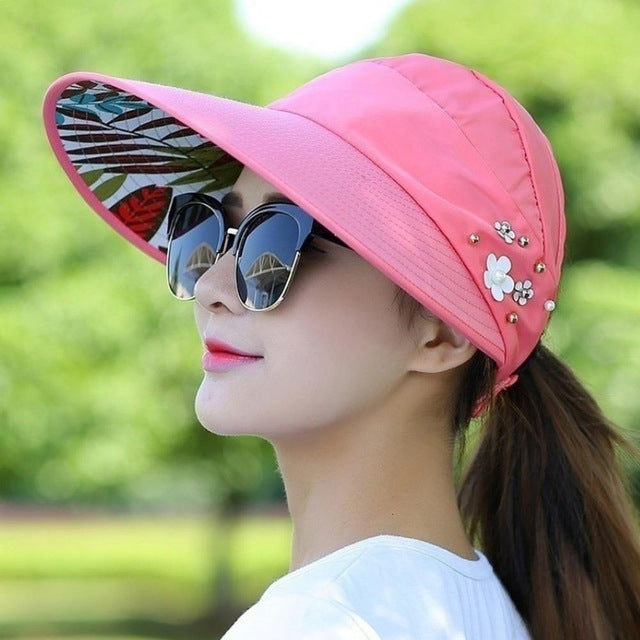 Cappello da donna estivo casual per uscire, cappello da sole piegato in stile coreano a prova di raggi ultravioletti, traspirante e leggero, Black, Pink, Khaki, Rose Red, Blue, Beige, Red