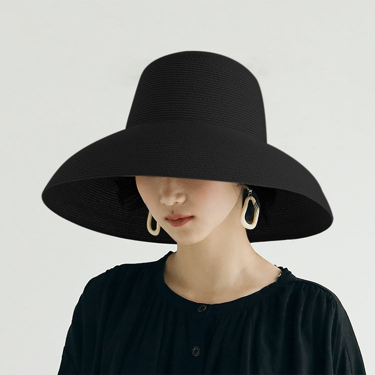 Cappello di paglia Big Eaves Cappello da bacino estivo per protezione solare femminile Cappello da pescatore per vacanze in spiaggia, Black, Yellow, Beige, Pink, Orange