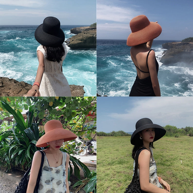 Cappello di paglia Big Eaves Cappello da bacino estivo per protezione solare femminile Cappello da pescatore per vacanze in spiaggia, Black, Yellow, Beige, Pink, Orange