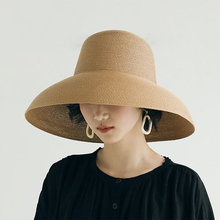 Cappello di paglia Big Eaves Cappello da bacino estivo per protezione solare femminile Cappello da pescatore per vacanze in spiaggia, Black, Yellow, Beige, Pink, Orange