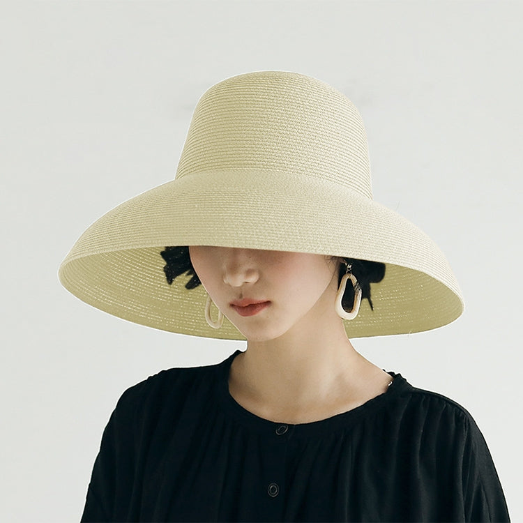 Cappello di paglia Big Eaves Cappello da bacino estivo per protezione solare femminile Cappello da pescatore per vacanze in spiaggia, Black, Yellow, Beige, Pink, Orange