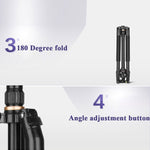 Q222 Supporto per monopiede con supporto per treppiede portatile a 4 sezioni con gambe pieghevoli in lega di alluminio con teste a sfera