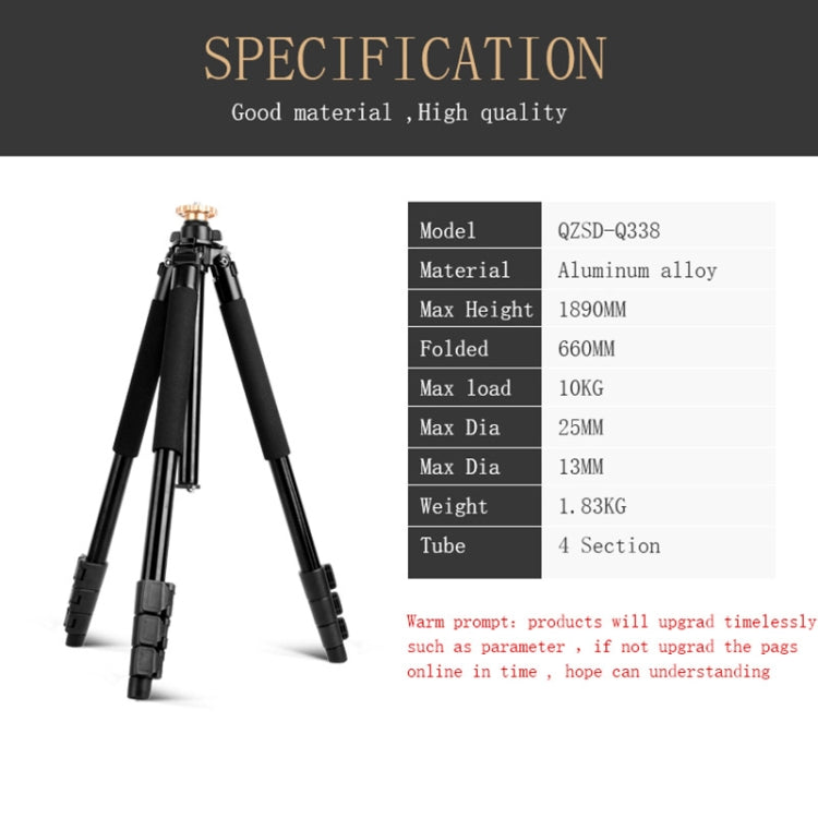 Q338 Gambe pieghevoli a 4 sezioni Supporto per treppiede in lega di alluminio per trasmissione dal vivo, Q338With Three-dimensional Head, Q338 With Ball Head