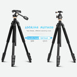 Q338 Gambe pieghevoli a 4 sezioni Supporto per treppiede in lega di alluminio per trasmissione dal vivo, Q338With Three-dimensional Head, Q338 With Ball Head