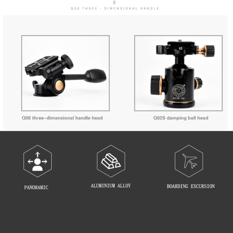 Q338 Gambe pieghevoli a 4 sezioni Supporto per treppiede in lega di alluminio per trasmissione dal vivo, Q338With Three-dimensional Head, Q338 With Ball Head