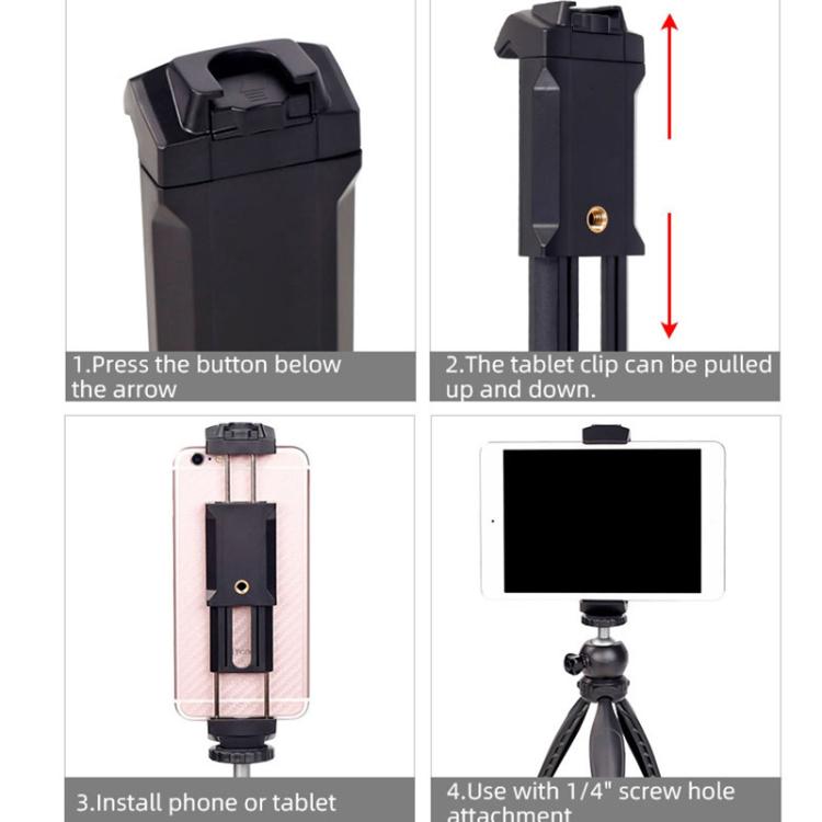 Xiletu Xj-13 Trasmissione dal vivoMorsetto per telefono con montaggio su treppiede con fori per viti da 1/4 di pollice e base per pattino freddo, Phone Clamp