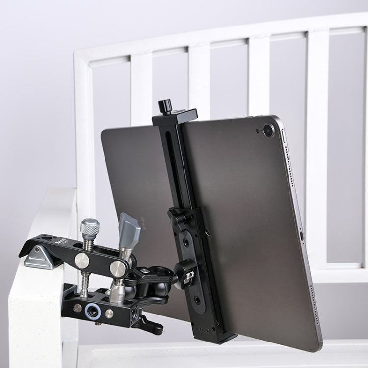 Xiletu Xj15 Morsetto per telefono per tablet PC con supporto per treppiede in metallo completo per trasmissione in diretta con fori per viti da 1/4 di pollice e base per pattino freddo, Xj15