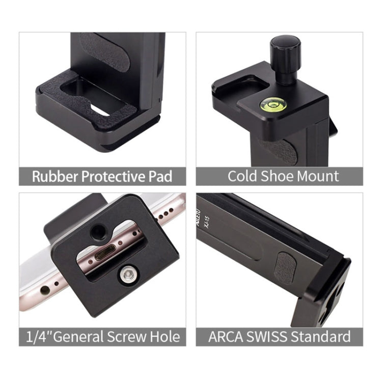 Xiletu Xj15 Morsetto per telefono per tablet PC con supporto per treppiede in metallo completo per trasmissione in diretta con fori per viti da 1/4 di pollice e base per pattino freddo, Xj15