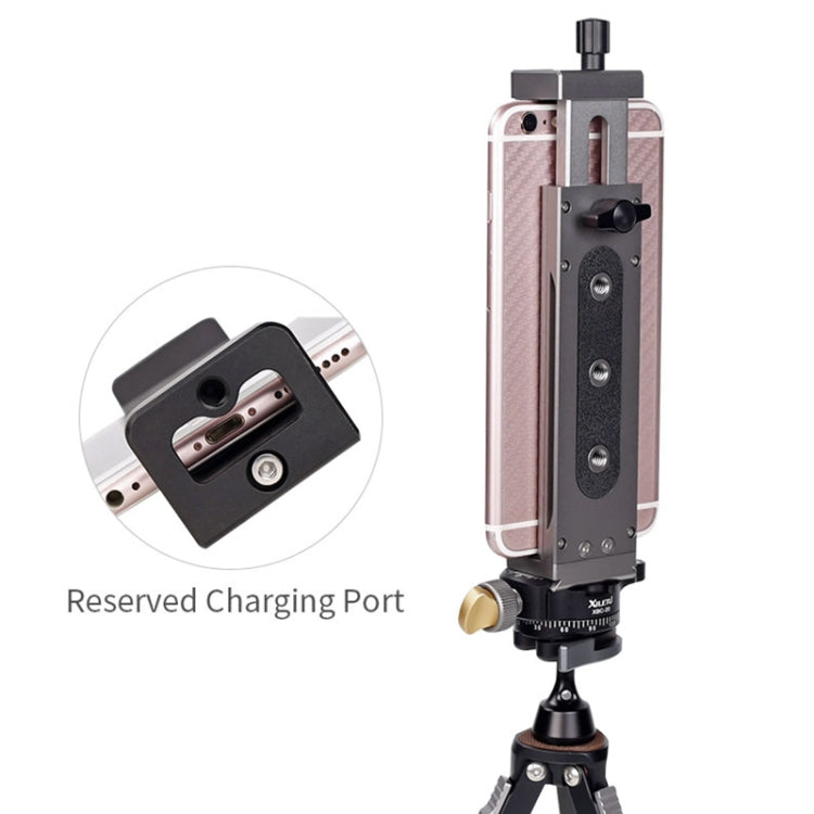 Xiletu Xj15 Morsetto per telefono per tablet PC con supporto per treppiede in metallo completo per trasmissione in diretta con fori per viti da 1/4 di pollice e base per pattino freddo, Xj15
