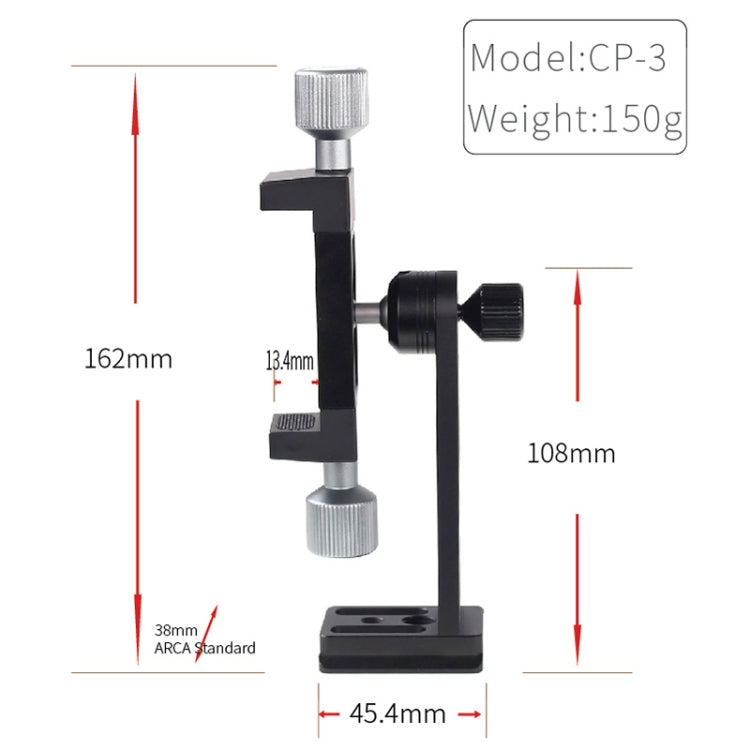 CP-3 Staffa live per telefono cellulare con clip di fissaggio per treppiede rotante interamente in metallo per telefoni da 4,5-7,3 pollici