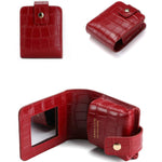 Borsa per trucco portatile con motivo a coccodrillo in pelle bovina semplice, con specchio