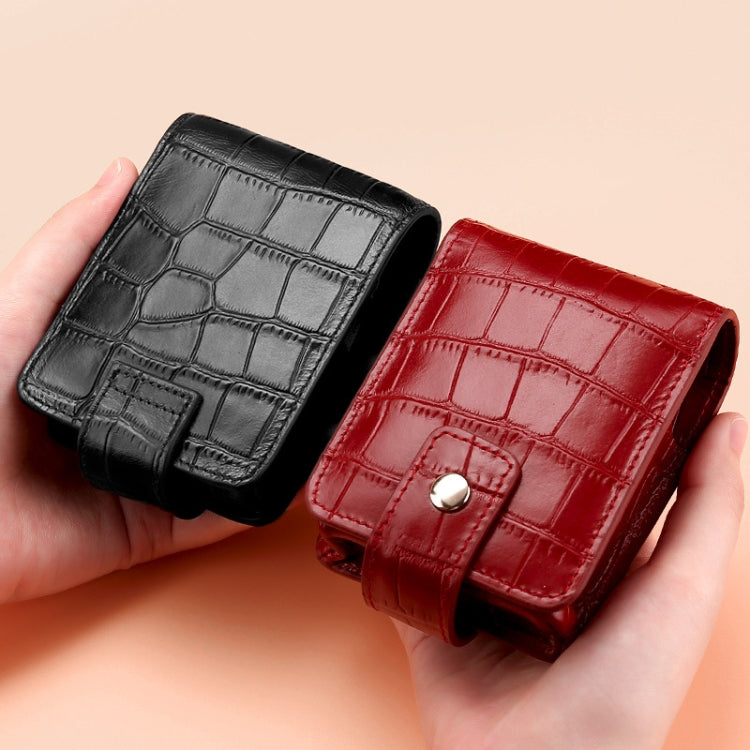 Borsa per trucco portatile con motivo a coccodrillo in pelle bovina semplice, con specchio