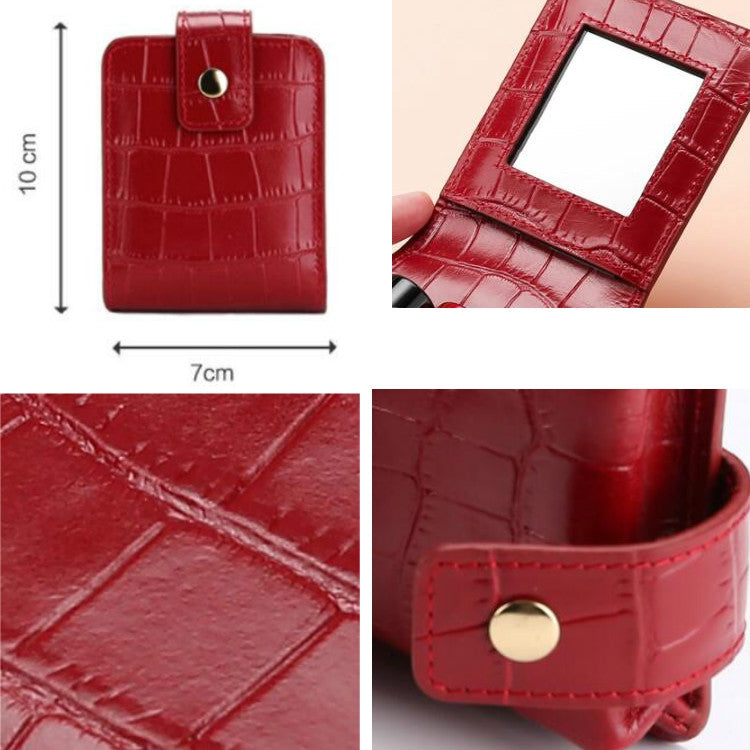 Borsa per trucco portatile con motivo a coccodrillo in pelle bovina semplice, con specchio