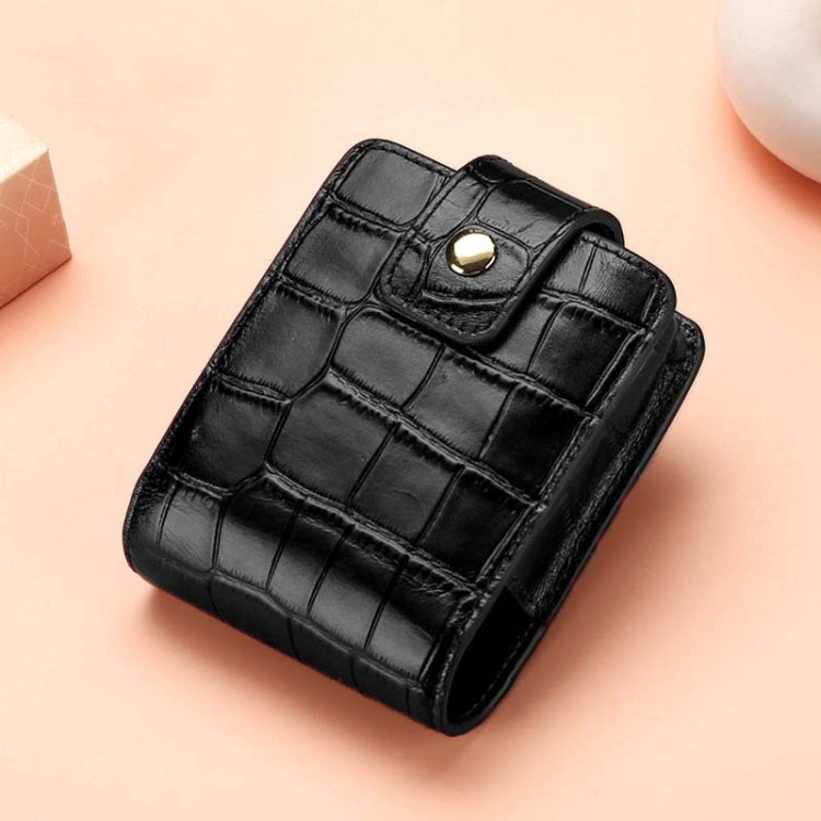 Borsa per trucco portatile con motivo a coccodrillo in pelle bovina semplice, con specchio