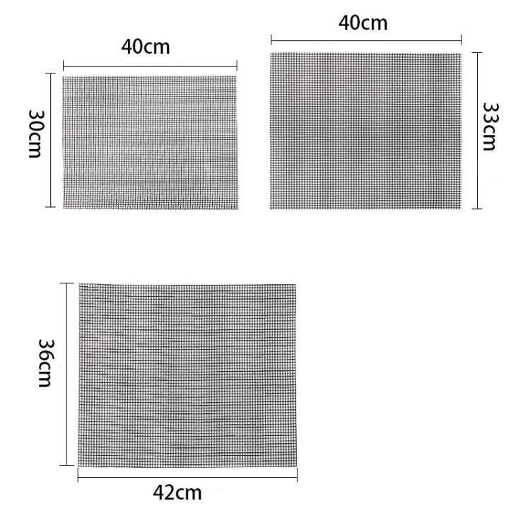 Tappetino per griglia in teflon antiaderente da 3 pezzi, 30x40 cm, 33x40 cm, 36x42 cm