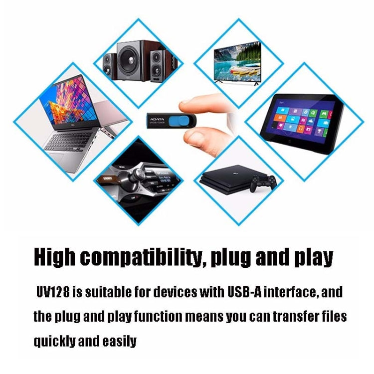 ADATA UV128 Altoparlante per auto Archiviazione per ufficio Disco U, 16GB, 32GB, 64GB, 128GB