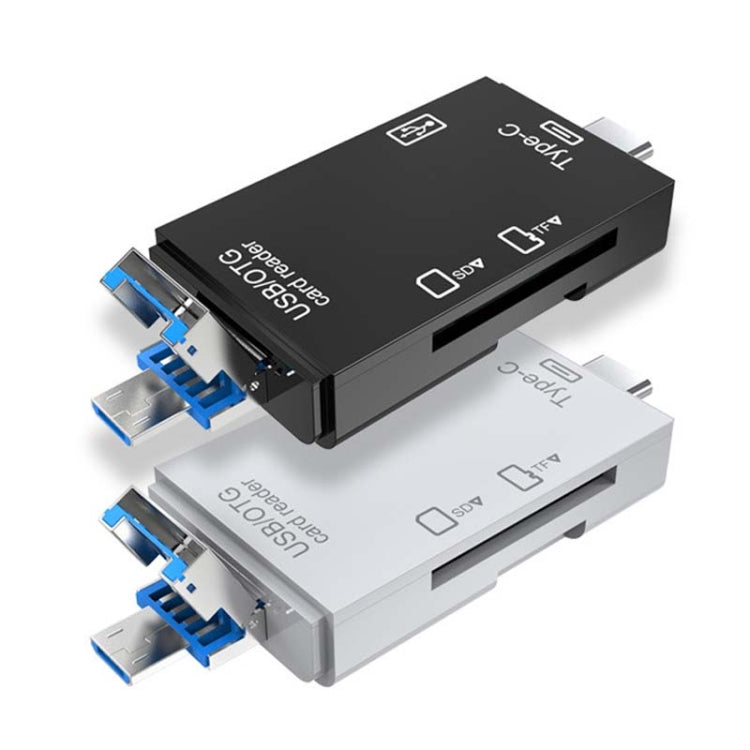 2 PC Type-C e Micro USB e USB 2.0 Lettore di schede multifunzione 3 in 1, supporto disco U / TF / SD, Black, White