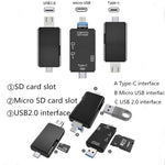 2 PC Type-C e Micro USB e USB 2.0 Lettore di schede multifunzione 3 in 1, supporto disco U / TF / SD, Black, White