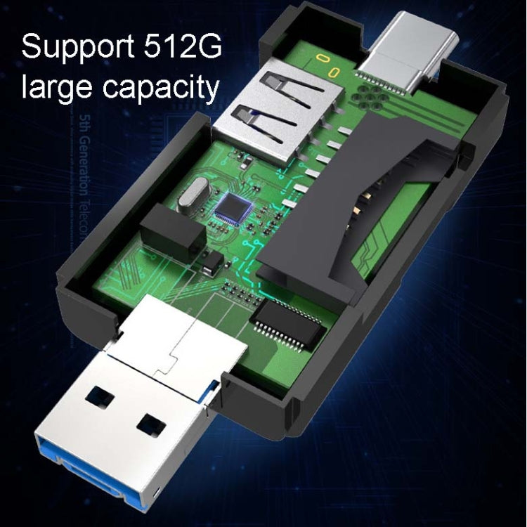 2 PC Type-C e Micro USB e USB 2.0 Lettore di schede multifunzione 3 in 1, supporto disco U / TF / SD, Black, White