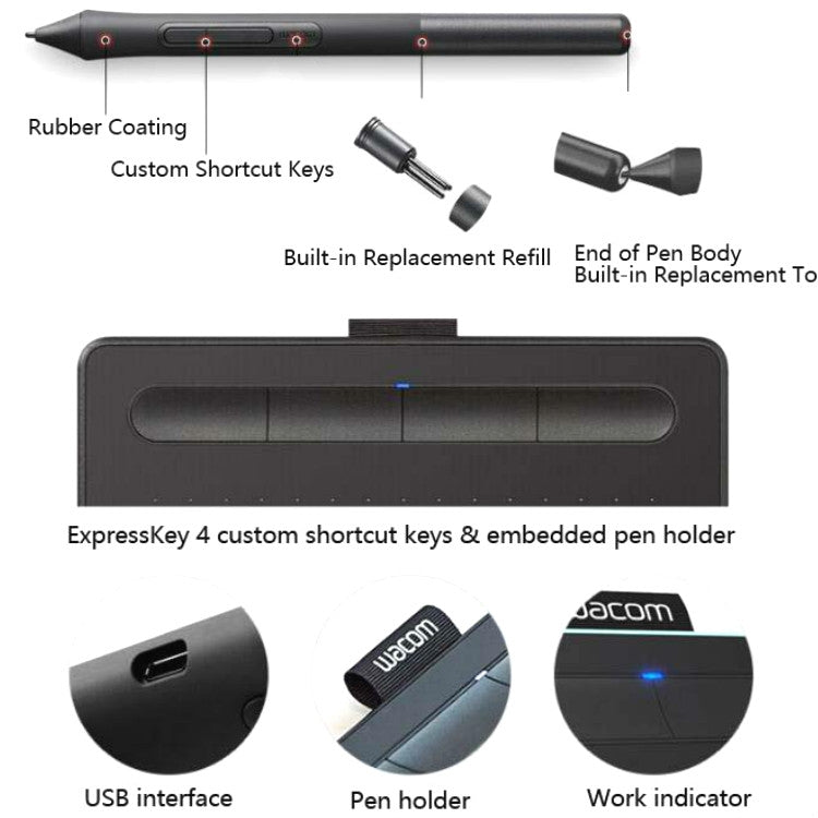 Tavoletta Wacom CTL-4100 Intuos, tavolo da disegno per computer, tavolo per scrittura a mano, CTL-4100