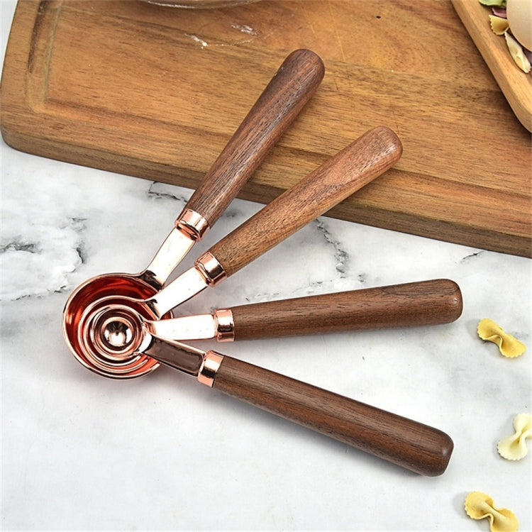 Set di misurazioni per bilancia da barista, utensili da cucina placcati in rame con manico in noce, 4 PCS / Set Measuring Spoon, 4 PCS / Set Measuring Cup