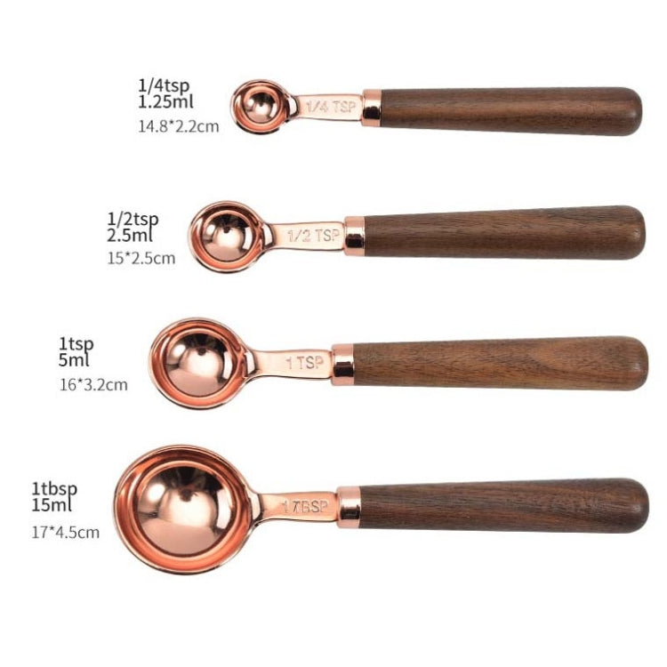 Set di misurazioni per bilancia da barista, utensili da cucina placcati in rame con manico in noce, 4 PCS / Set Measuring Spoon, 4 PCS / Set Measuring Cup