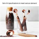 Set di misurazioni per bilancia da barista, utensili da cucina placcati in rame con manico in noce, 4 PCS / Set Measuring Spoon, 4 PCS / Set Measuring Cup