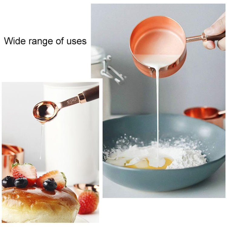 Set di misurazioni per bilancia da barista, utensili da cucina placcati in rame con manico in noce, 4 PCS / Set Measuring Spoon, 4 PCS / Set Measuring Cup