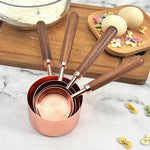 Set di misurazioni per bilancia da barista, utensili da cucina placcati in rame con manico in noce, 4 PCS / Set Measuring Spoon, 4 PCS / Set Measuring Cup
