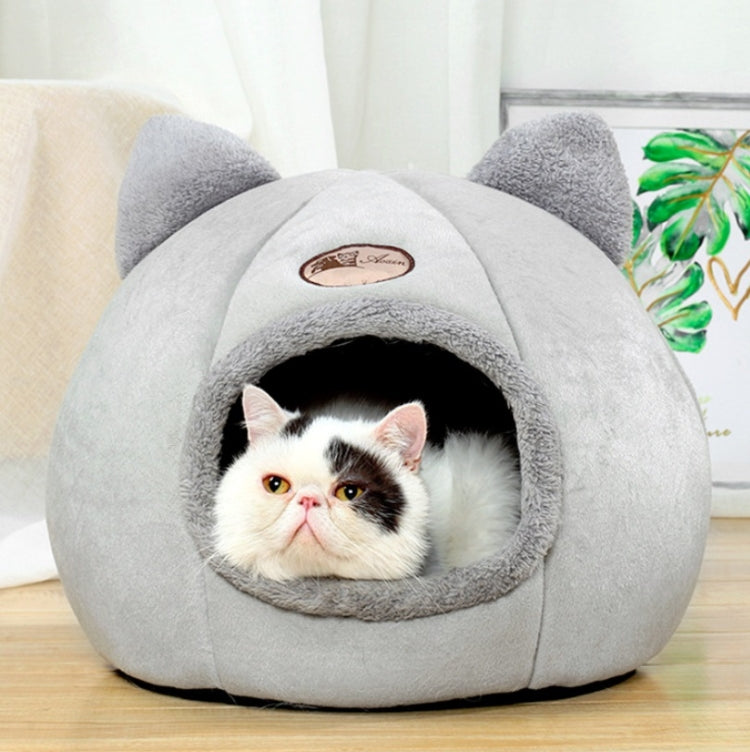 Nido per animali rotondo caldo e vellutato invernale semichiuso, M 33x33x33cm, L 36x36x36cm, XL 40x40x40cm