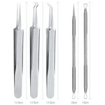 3 set di aghi per acne in acciaio inossidabile con morsetto per acne, per spremere lo strumento per punti neri dell'acne, 2 in 1, 5 in 1