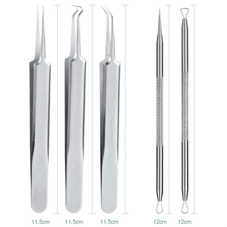 3 set di aghi per acne in acciaio inossidabile con morsetto per acne, per spremere lo strumento per punti neri dell'acne, 2 in 1, 5 in 1