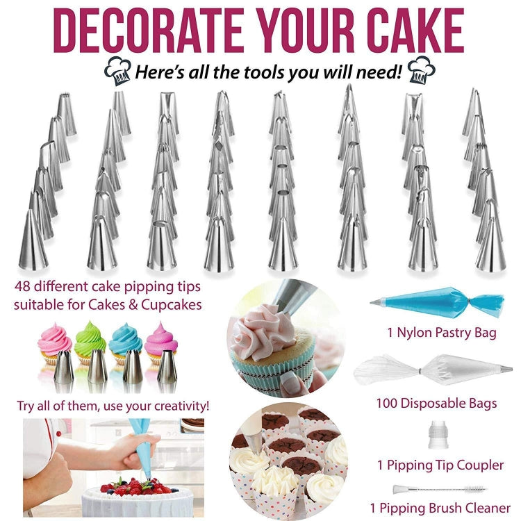 Set di giradischi per torta 164 in 1, strumenti per decorare la bocca in acciaio inossidabile, 164 PCS/Set