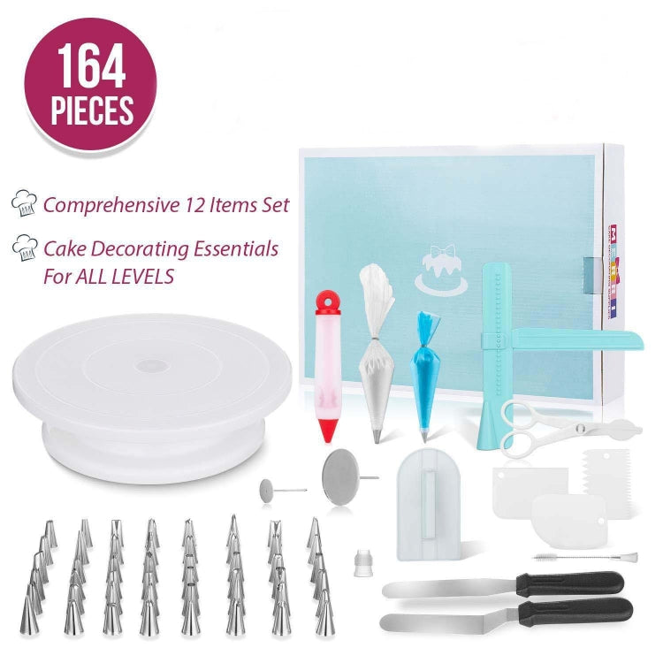 Set di giradischi per torta 164 in 1, strumenti per decorare la bocca in acciaio inossidabile, 164 PCS/Set