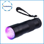 9 LED 395NM Mini torcia UV lampada di sicurezza per rilevamento agenti fluorescenti