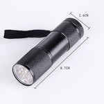 9 LED 395NM Mini torcia UV lampada di sicurezza per rilevamento agenti fluorescenti