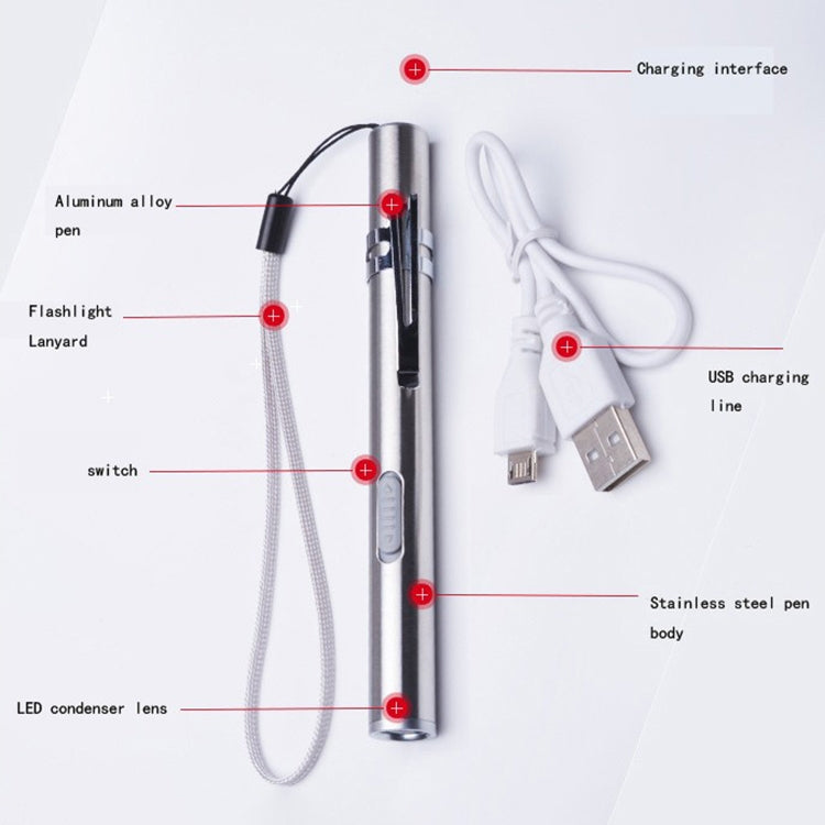 Torcia ricaricabile USB con design a penna Potente mini lampada a LED
