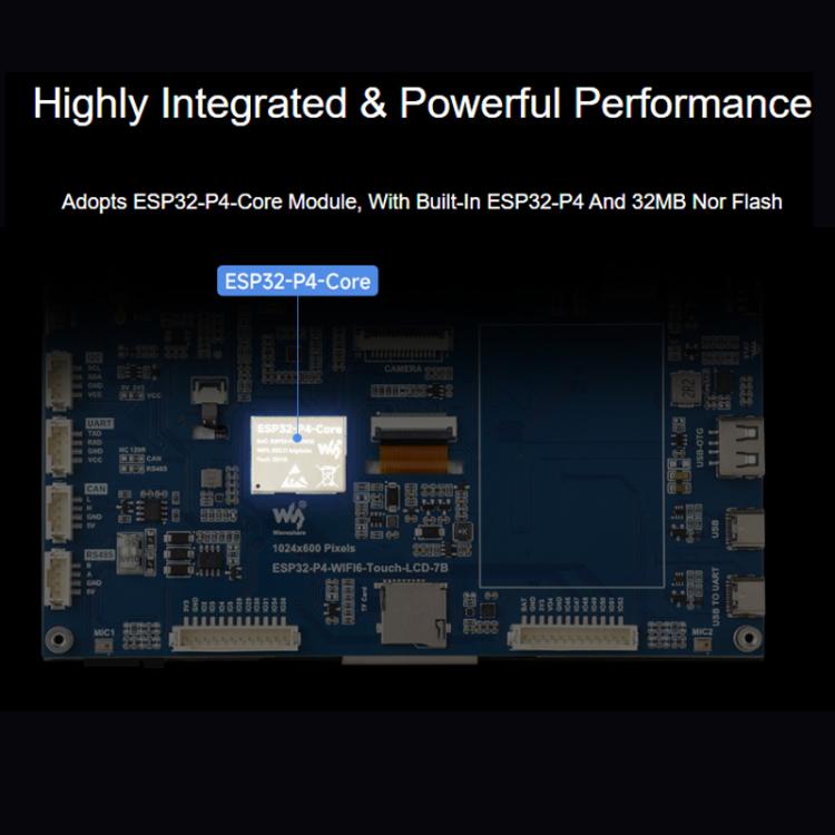 Scheda di sviluppo WAVESHARE ESP32-P4-WIFI6 con touchscreen a cinque punti da 7 pollici e risoluzione 1024x600., Basic, Includes OV5647 Camera