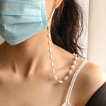 Collana con cordino anti-smarrimento per maschera da 2 pezzi. Catena per occhiali con maschera di perle semplice a forma ovale, Oval-Shaped Pearl  Chain