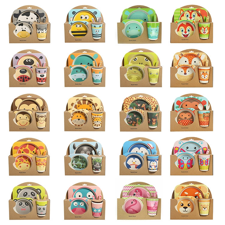 Set di stoviglie per bambini Set di forchette per cartoni animati Piatti per bambini Utensili per bambini Ciotola in fibra di bambù naturale con piatto per tazza