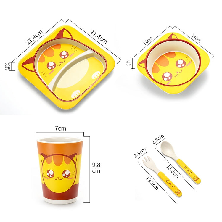 Set di stoviglie per bambini Set di forchette per cartoni animati Piatti per bambini Utensili per bambini Ciotola in fibra di bambù naturale con piatto per tazza