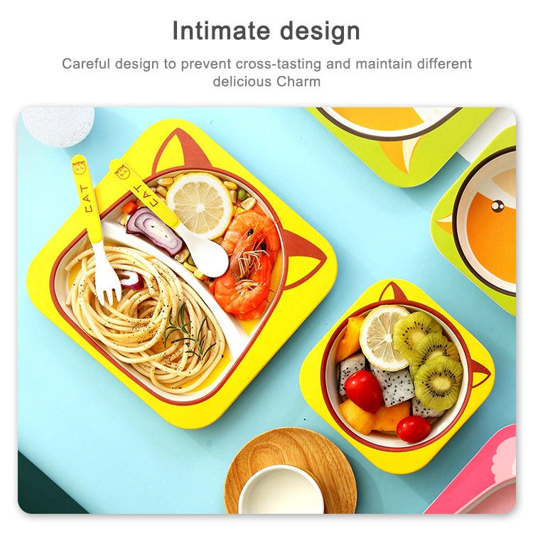 Set di stoviglie per bambini Set di forchette per cartoni animati Piatti per bambini Utensili per bambini Ciotola in fibra di bambù naturale con piatto per tazza