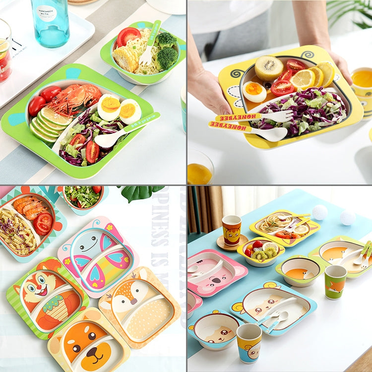 Set di stoviglie per bambini Set di forchette per cartoni animati Piatti per bambini Utensili per bambini Ciotola in fibra di bambù naturale con piatto per tazza