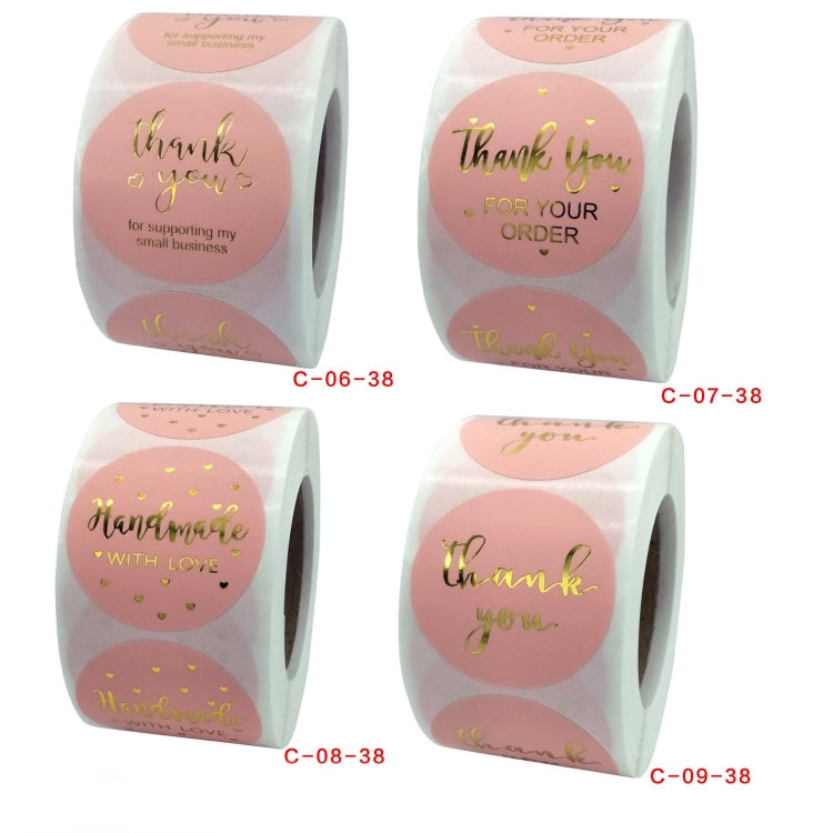 Rotolo da 3 pezzi rosa con stampa a caldo adesivo di ringraziamento busta adesiva con pellicola autoadesiva/decorazione regalo per le feste, C-06-38, C-07-38, C-08-38, C-09-38